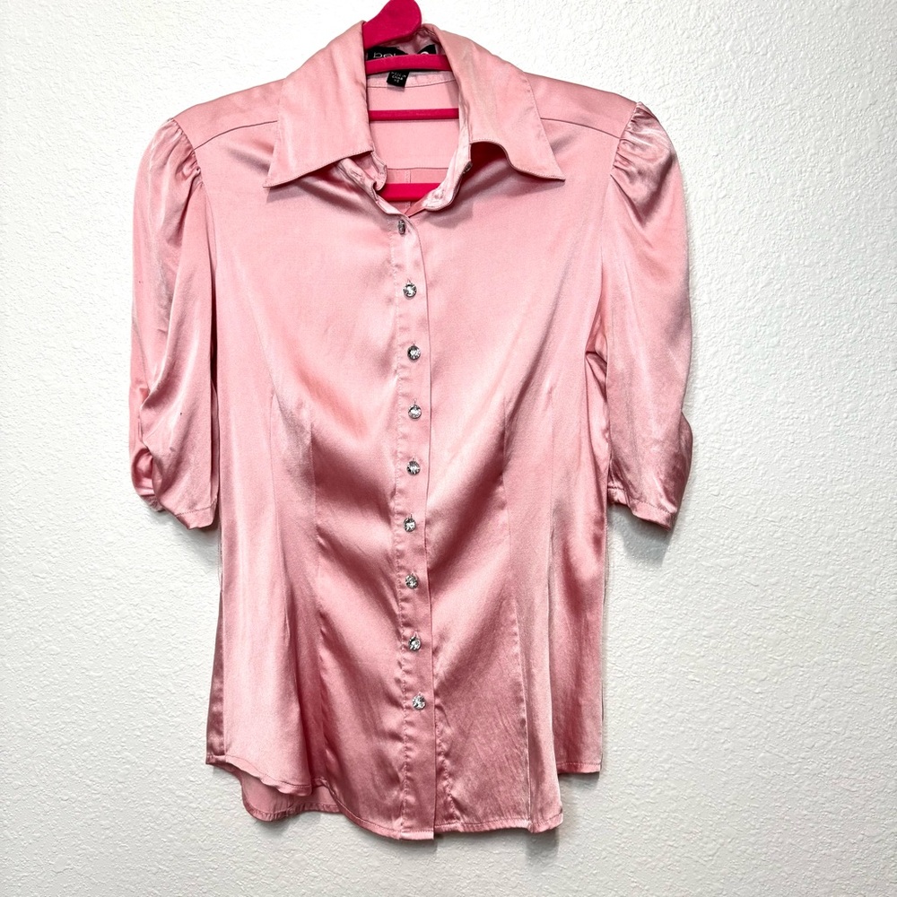 bebe O Silk Pink Button-Down Shirt